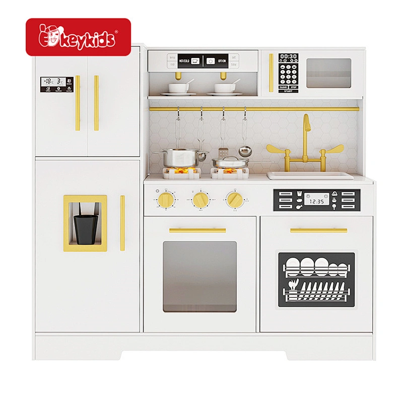 2024 New Design Realistic Cooking Features Wooden Kids Play Kitchen Set with Coffee Maker W10C916