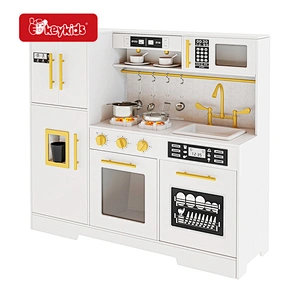 2024 New Design Realistic Cooking Features Wooden Kids Play Kitchen Set with Coffee Maker W10C916