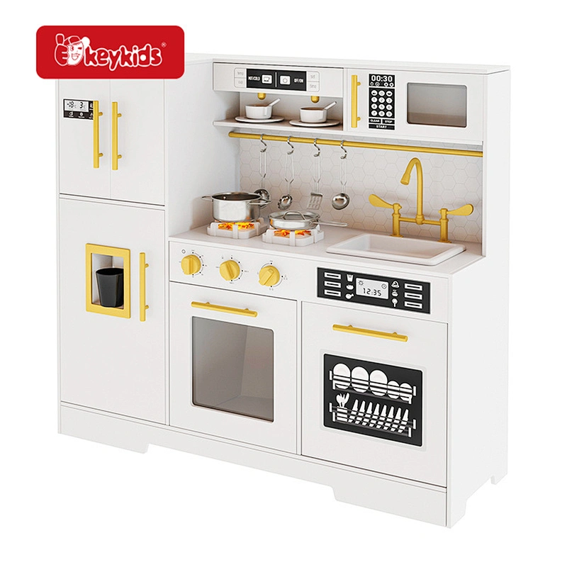 2024 New Design Realistic Cooking Features Wooden Kids Play Kitchen Set with Coffee Maker W10C916