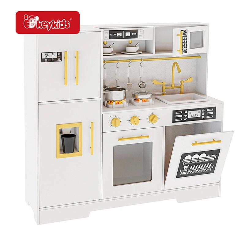2024 New Design Realistic Cooking Features Wooden Kids Play Kitchen Set with Coffee Maker W10C916