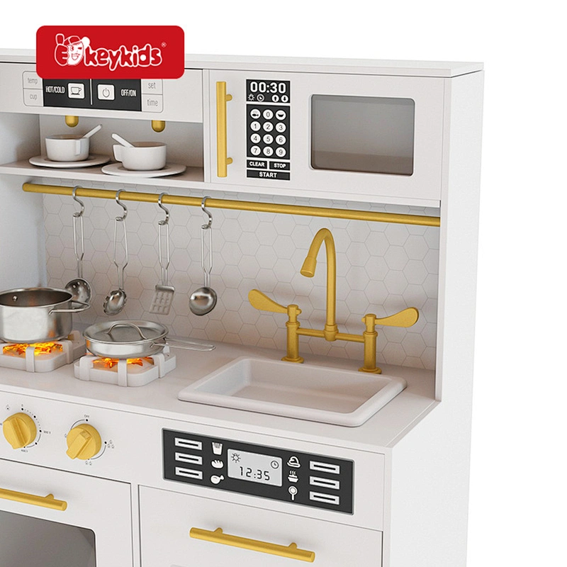 2024 New Design Realistic Cooking Features Wooden Kids Play Kitchen Set with Coffee Maker W10C916